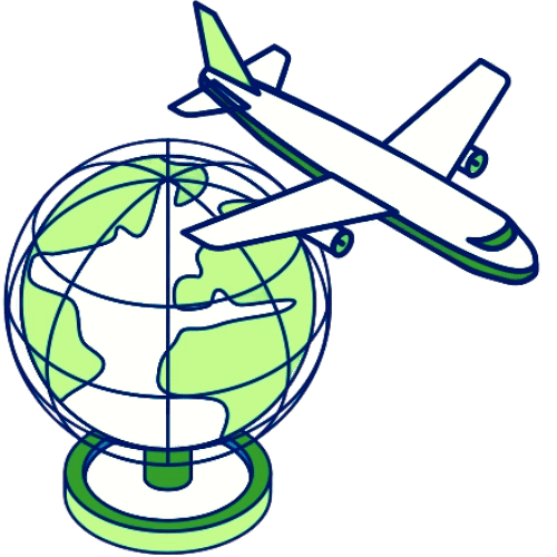 Illustration d’un avion survolant un globe, symbole de la traçabilité internationale et logistique globale avec Nexline