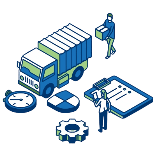 Illustration of truck, checklist, clock and logistics process icons – Nexline Group