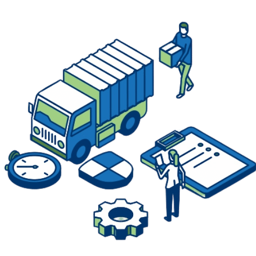 Illustration of truck, checklist, clock and logistics process icons – Nexline Group