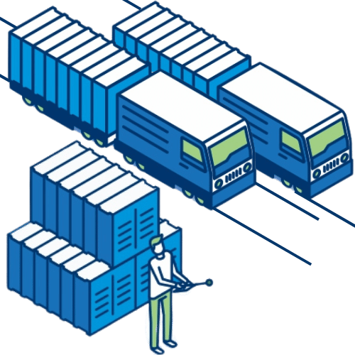 Illustration de trains et conteneurs suivis via la traçabilité ferroviaire intelligente de Nexline