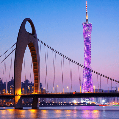Vue de la tour de Canton et du pont Liede à Guangzhou – symbole de la logistique et de l’innovation – Nexline Group