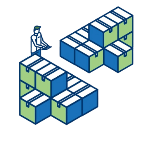 Illustration de gestion d’inventaire avec opérateur et boîtes – solutions logistiques Nexline