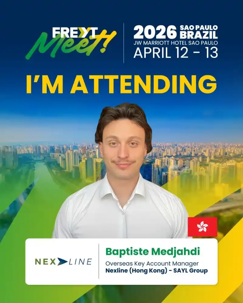 Baptiste Medjahdi representing Nexline Group at Freyt Meet São Paulo 2026 freight forwarding event in LATAM