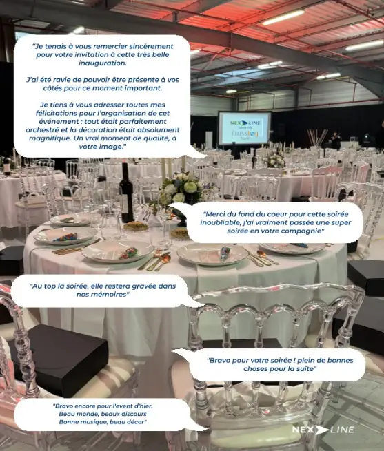 Nexline France anniversary event with international logistics clients and partners at corporate celebration venue