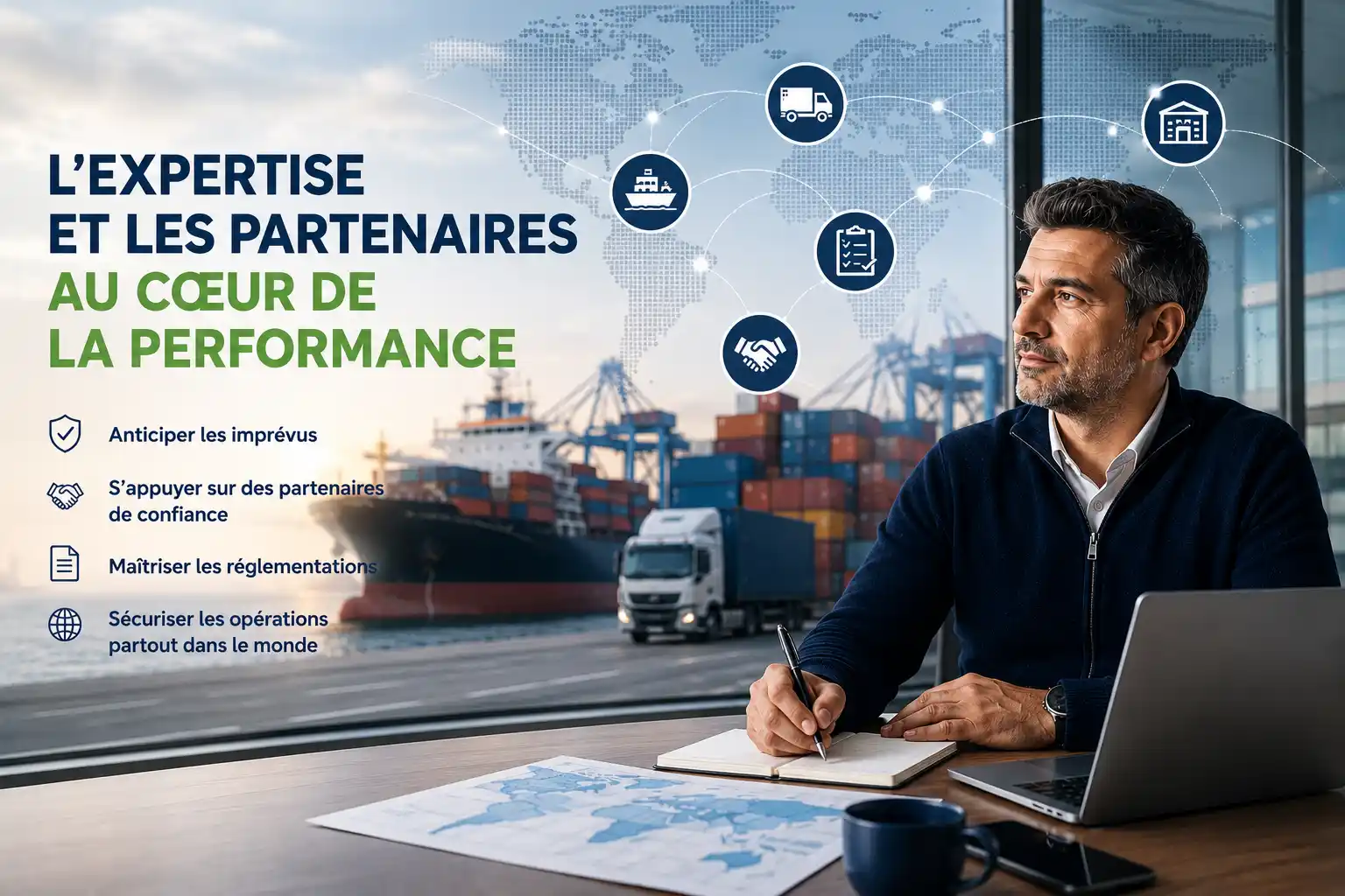 Expert en logistique internationale coordonnant partenaires et flux dans un environnement global Nexline