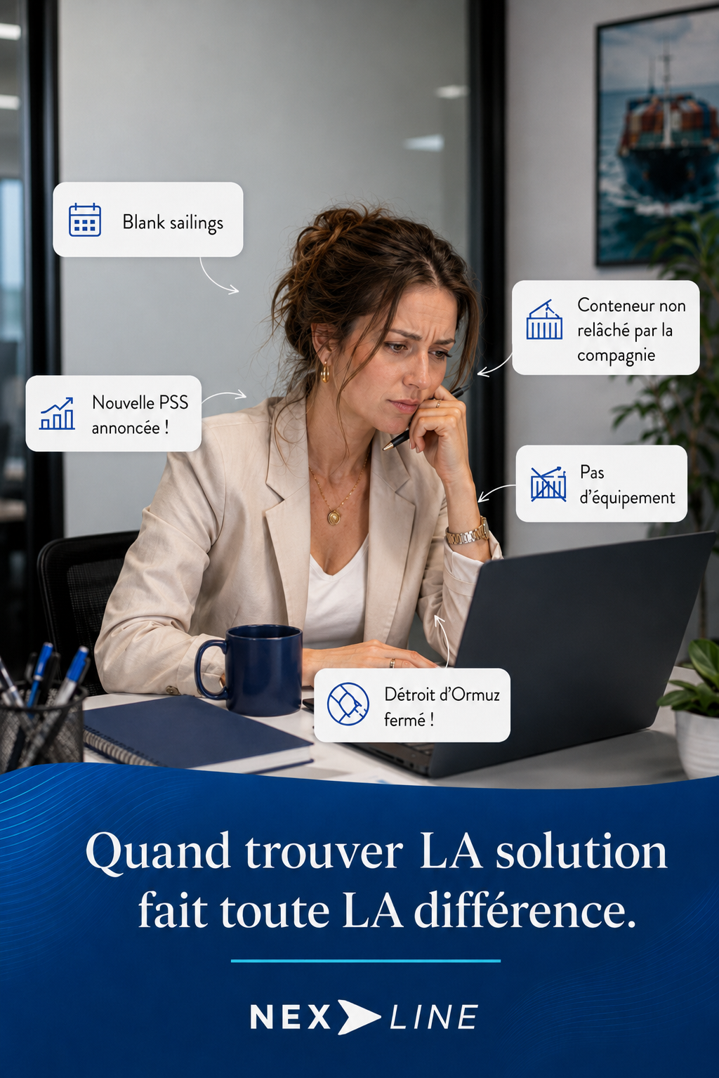 Professionnelle préoccupée par des problématiques de transport international et de douane