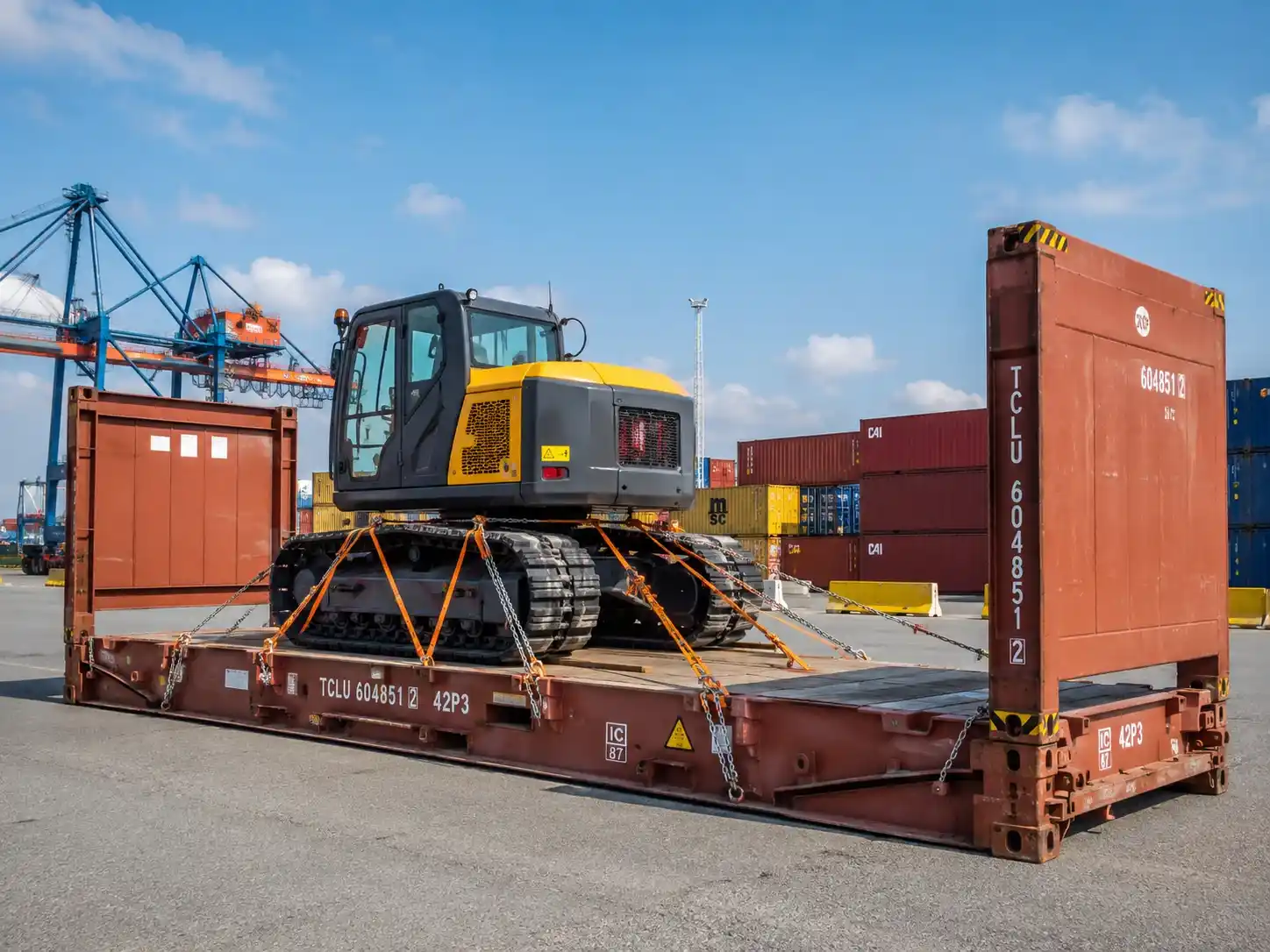 Schéma d’un conteneur Flat Rack utilisé en fret maritime pour transporter des marchandises lourdes ou hors gabarit.