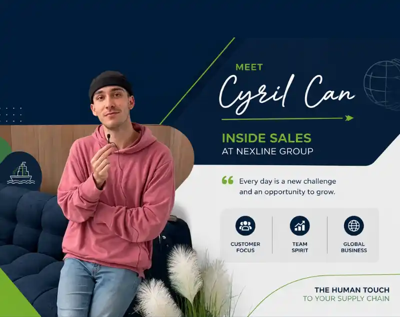 Visuel corporate Nexline Group présentant un collaborateur Inside Sales dans un design bleu et vert