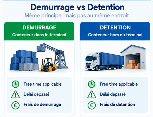 Différence entre demurrage et detention pour un conteneur maritime