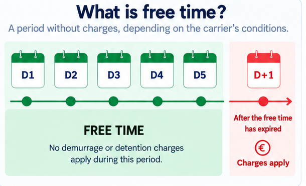Free time for a shipping container before demurrage and detention charges apply