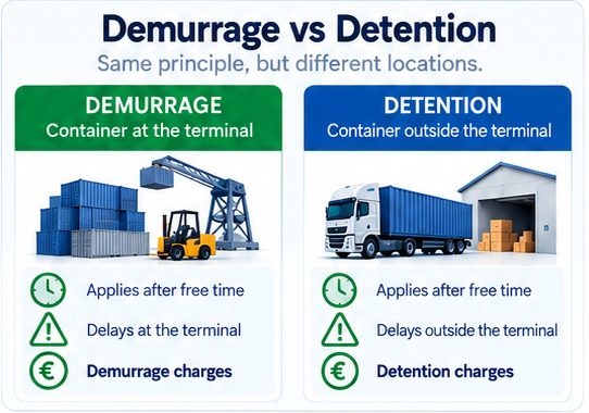 Difference between demurrage and detention for a shipping container