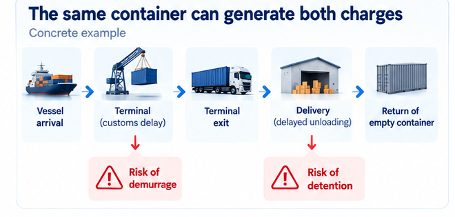 Example of one shipping container generating both demurrage and detention charges