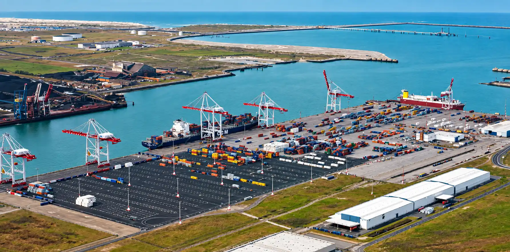 Aerial view of Terminal des Flandres Dunkirk and its container operations